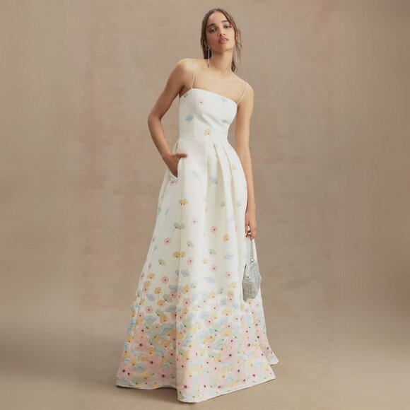 Anthropologie Sachin + Babi Size 6 10 12 White Blue Pink Floral Long Dress Gown - Picture 1 of 4